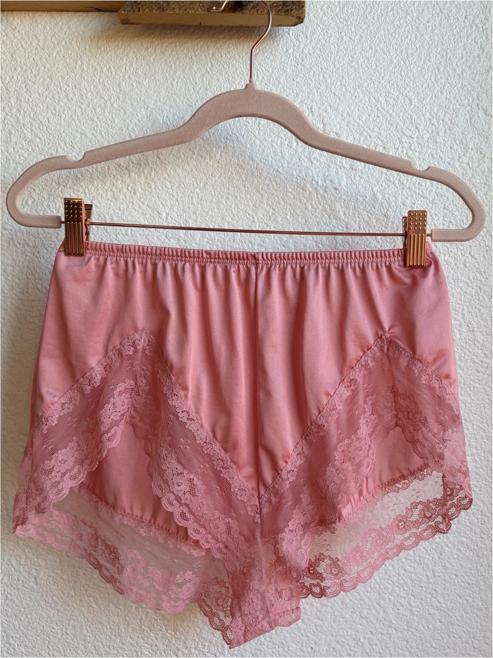 Vintage Hand Dyed Pink Lace Trim Sleep Shorts Medium